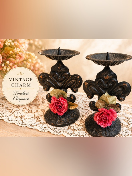 Other - VINTAGE Fleur de Lis Candle Holder Set